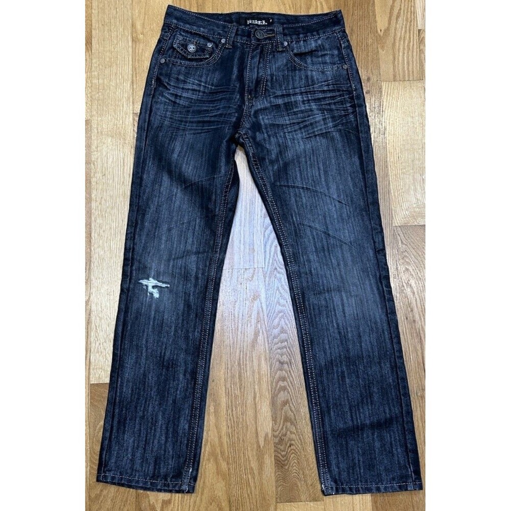 Rebel Girls size 14 Dark Wash Straight Fit Blue Denim Jeans 5-Pocket Zip Button